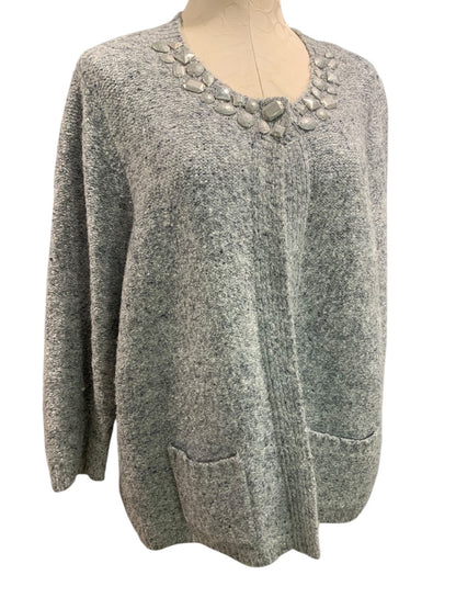 2X Ruby Rd Womens Gray Cardigan Embellished Neckline Pockets