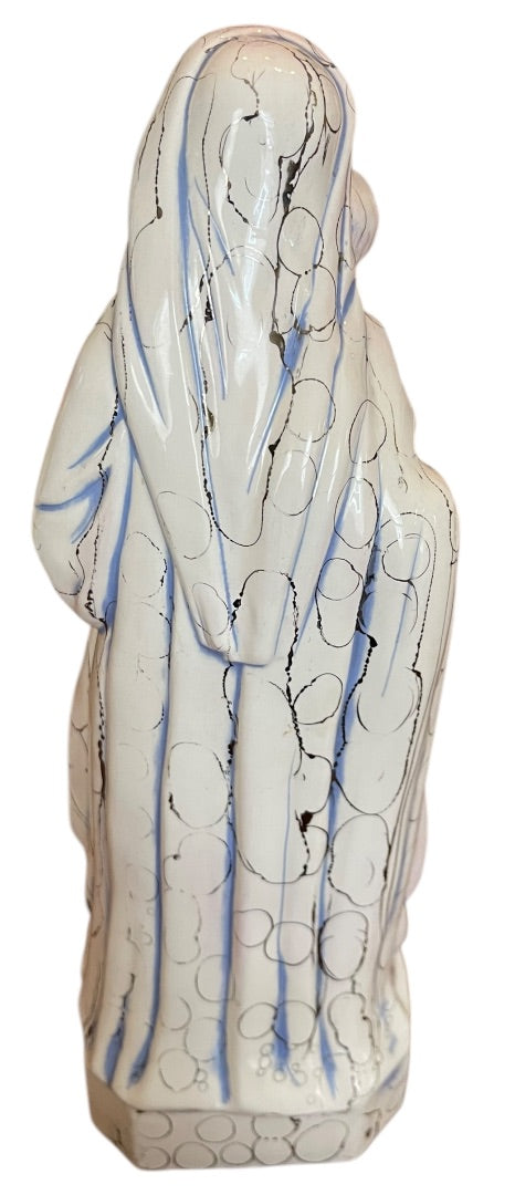 Vintage Madonna Baby Jesus Ceramic Figurine Artistic Glaze Blue Black 13.5 Inch