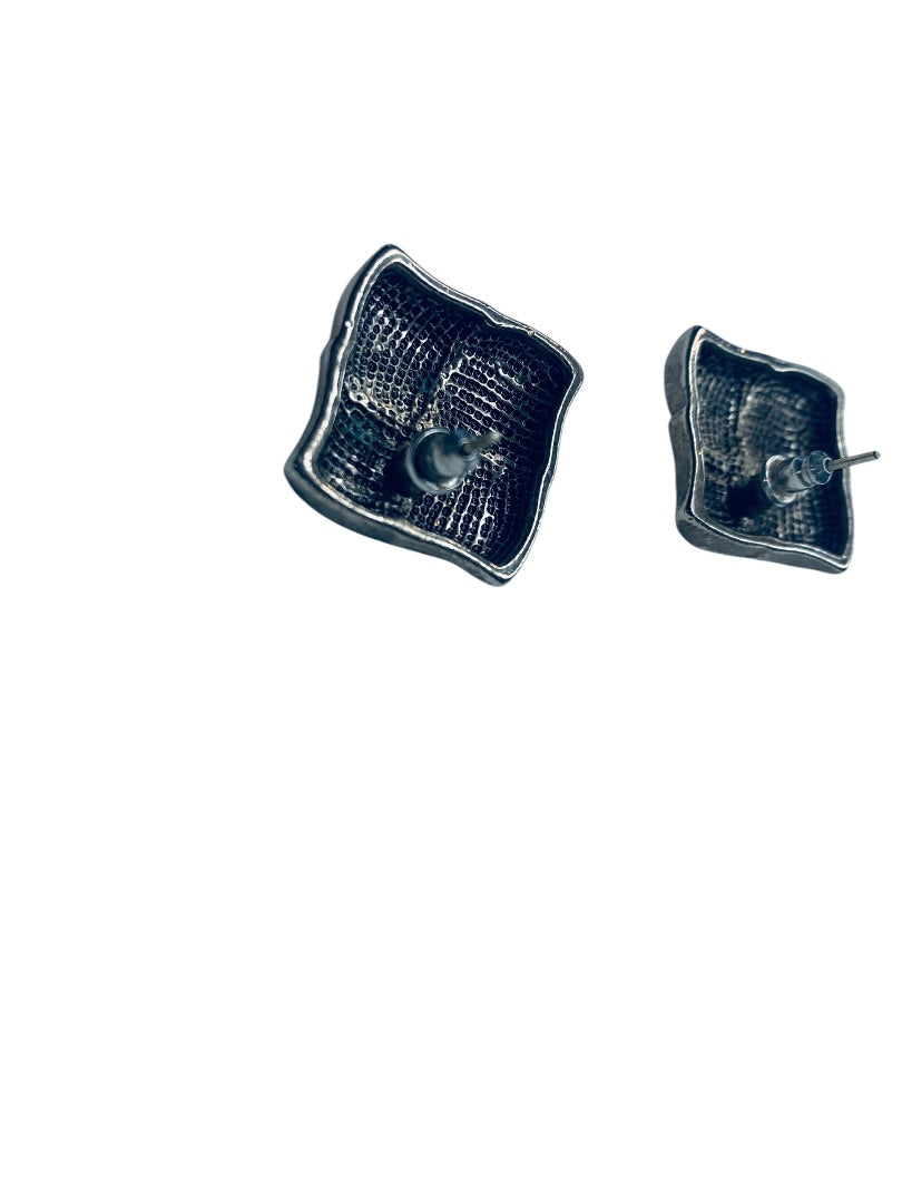 Silvertone 1980s Square Textured Earrings Post Pierced .75 Inch