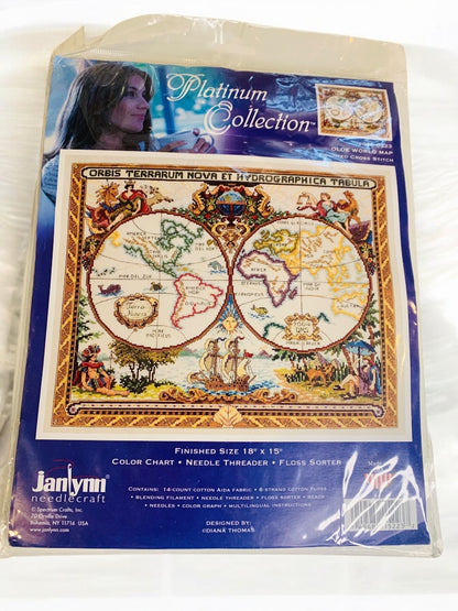 Janlynn Platinum Collection Olde World Map Counted Cross Stitch Kit 18 x 15 New Sealed