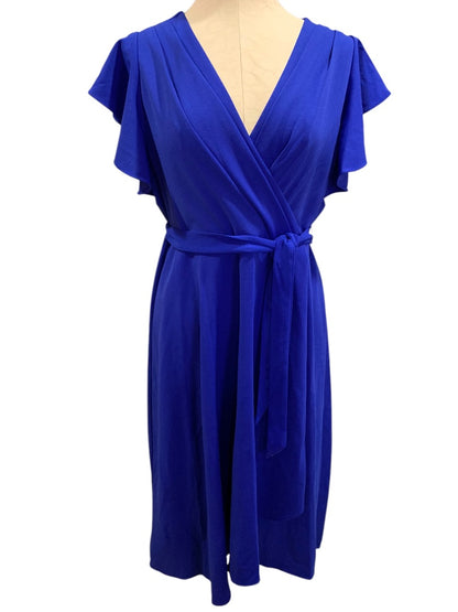 Size 12 DKNY New Flutter Sleeve Faux Wrap Dress Royal Blue