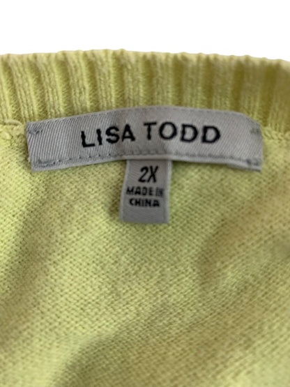 2X Lisa Todd Womens Yellow Star Elbow Pocket Sweater Cashmere Cotton