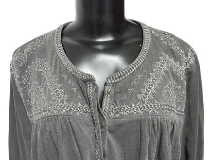 3X Lucky Brand 3/4 Sleeve Embroidered Womens Top Gray NWT