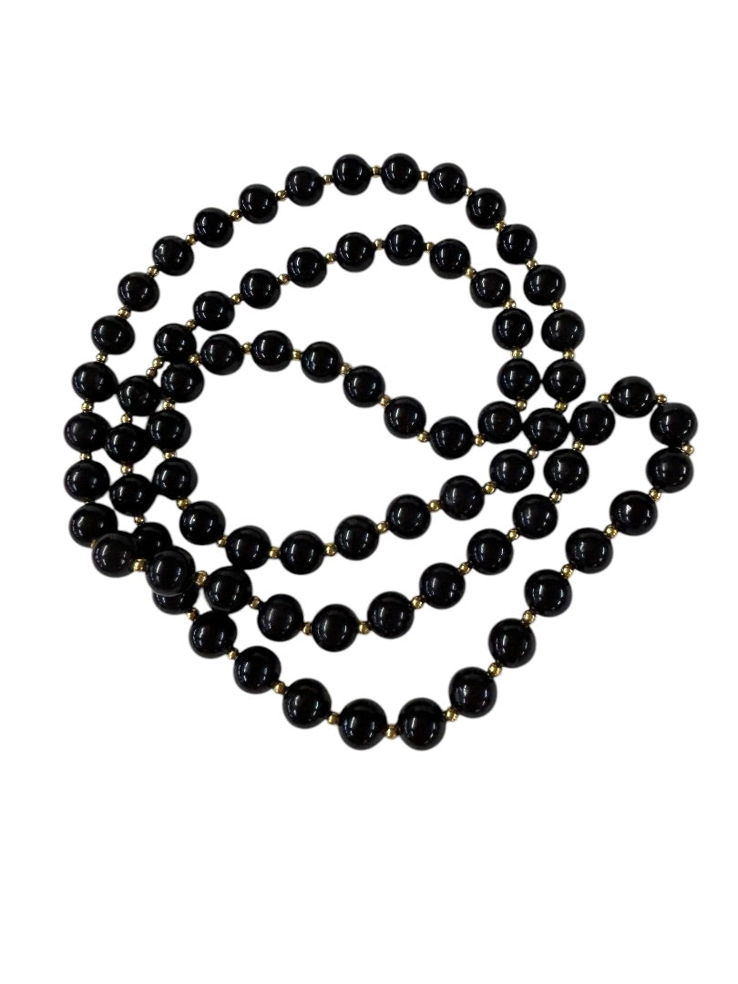Vintage Black Goldtone Acrylic Necklace Beaded 34 Inch Overhead No Clasp