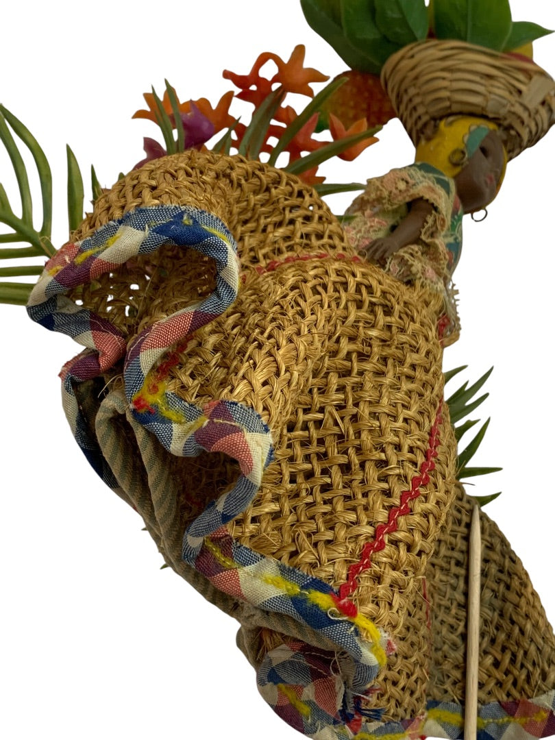 Vintage Souvenir Bahamas Doll Wicker Fruit Basket 12 Inch