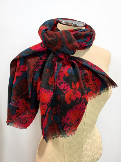 Floral Print Scarf Womens 30 x 72 Inch Blue Red Pink