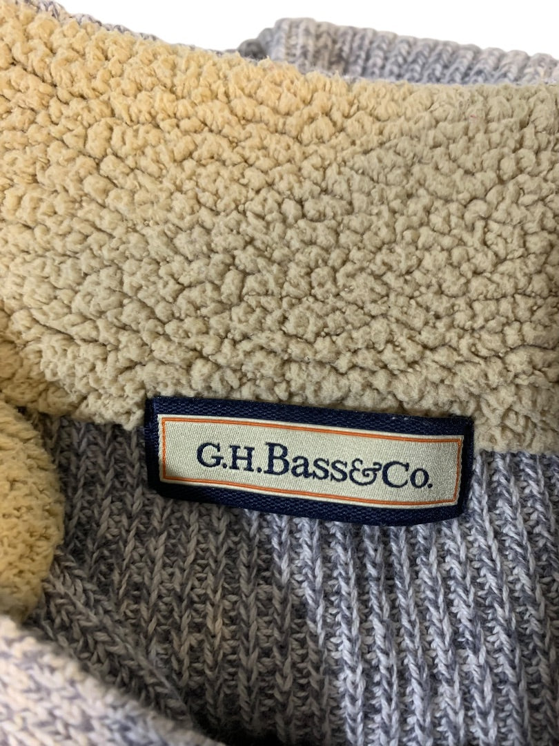 Medium G.H. Bass Mens Marled Knit Henley Sweater Gray White