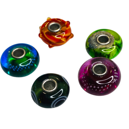 Lot of 5 Assorted Glass Charm Beads Approx 15mm x 8mm