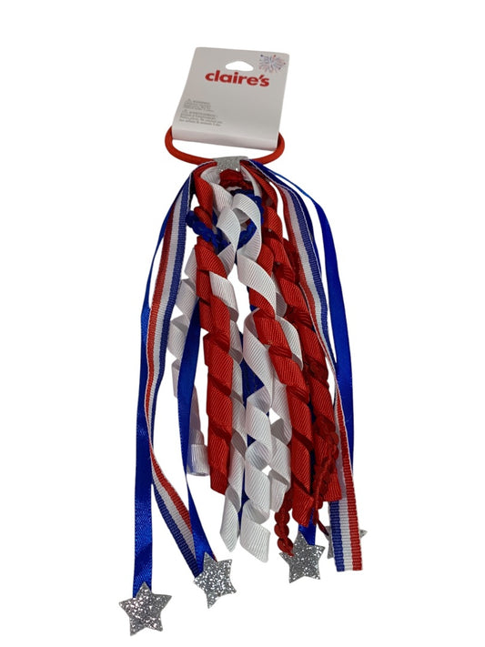 Claires New Elastic Hair Band Ribbon Curly Patriotic USA Red White Blue