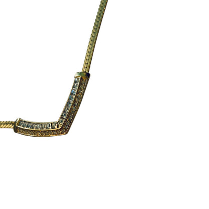 Vintage Signed Trifari Herringbone Necklace Goldtone V Shape Rhinestones 17 Inch Spring Clasp