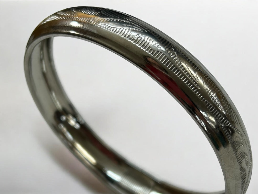 Silvertone Etched Bangle Bracelet 2.6 Inch Inside Diameter 12 mm Width