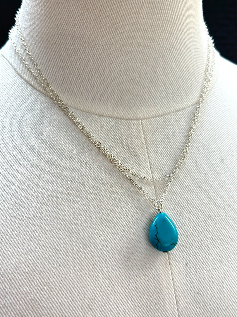 Turquoise Pendant Necklace Silverone 35 Inch Lobster Clasp