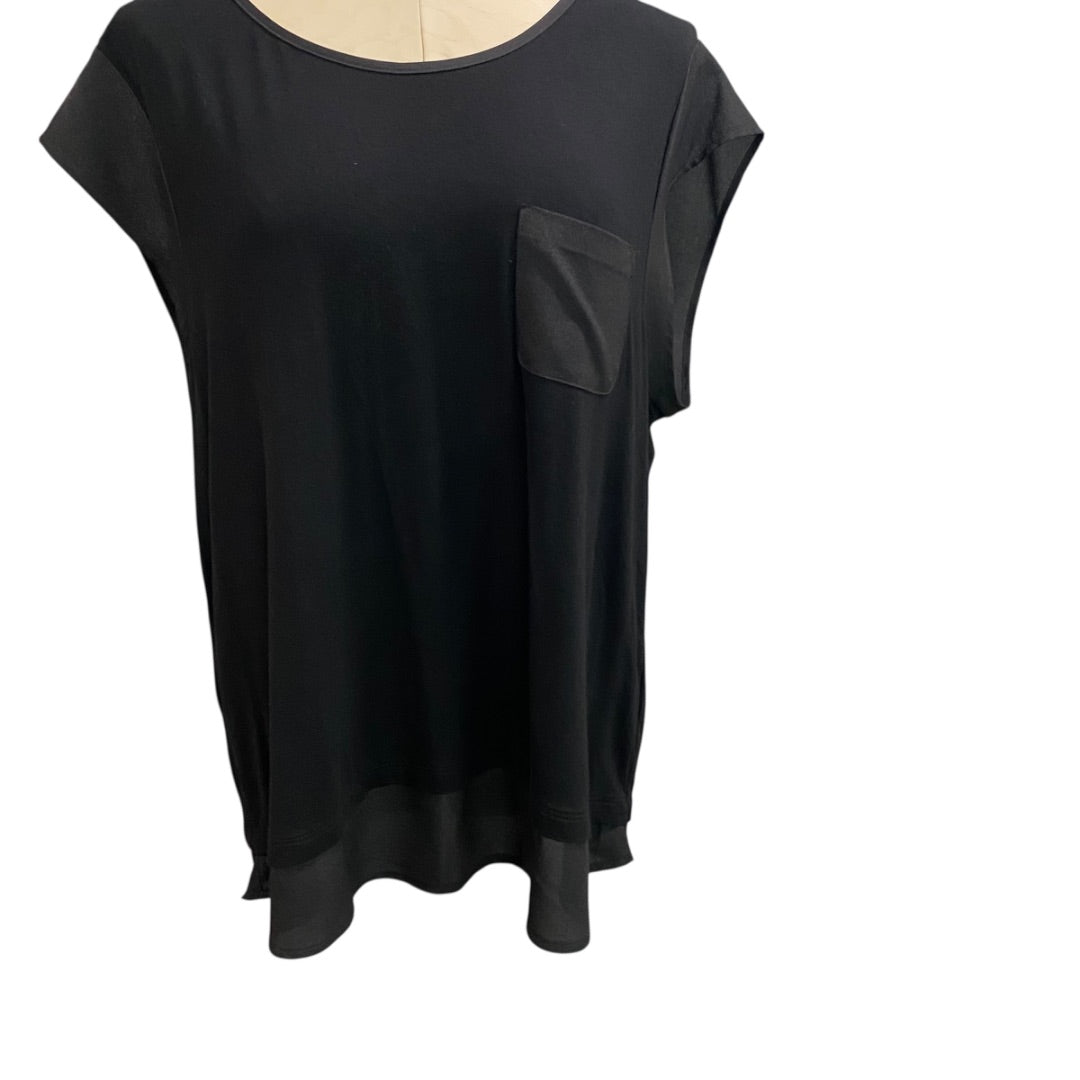 Large Calvin Klein Womens Black Tshirt Chiffon Trim Cap Sleeve