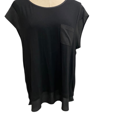 Large Calvin Klein Womens Black Tshirt Chiffon Trim Cap Sleeve