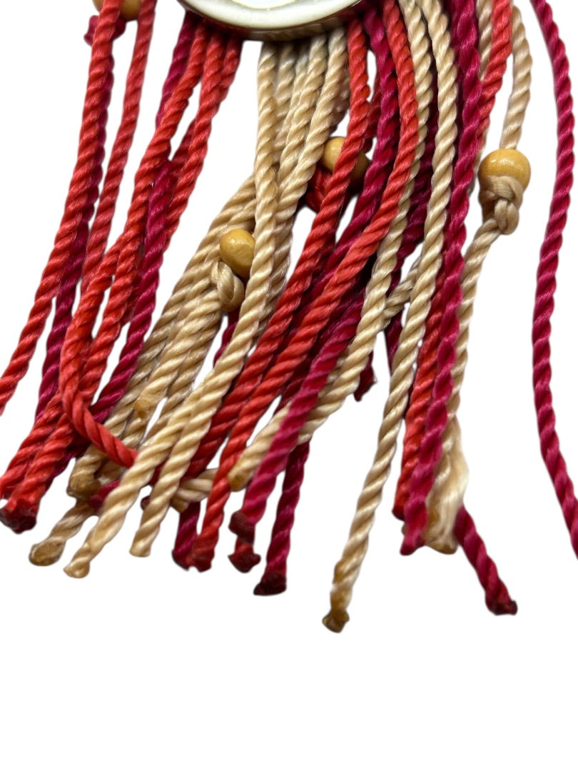 The Sac Purse Fob Tassel Red Tan Beads 6 Inch