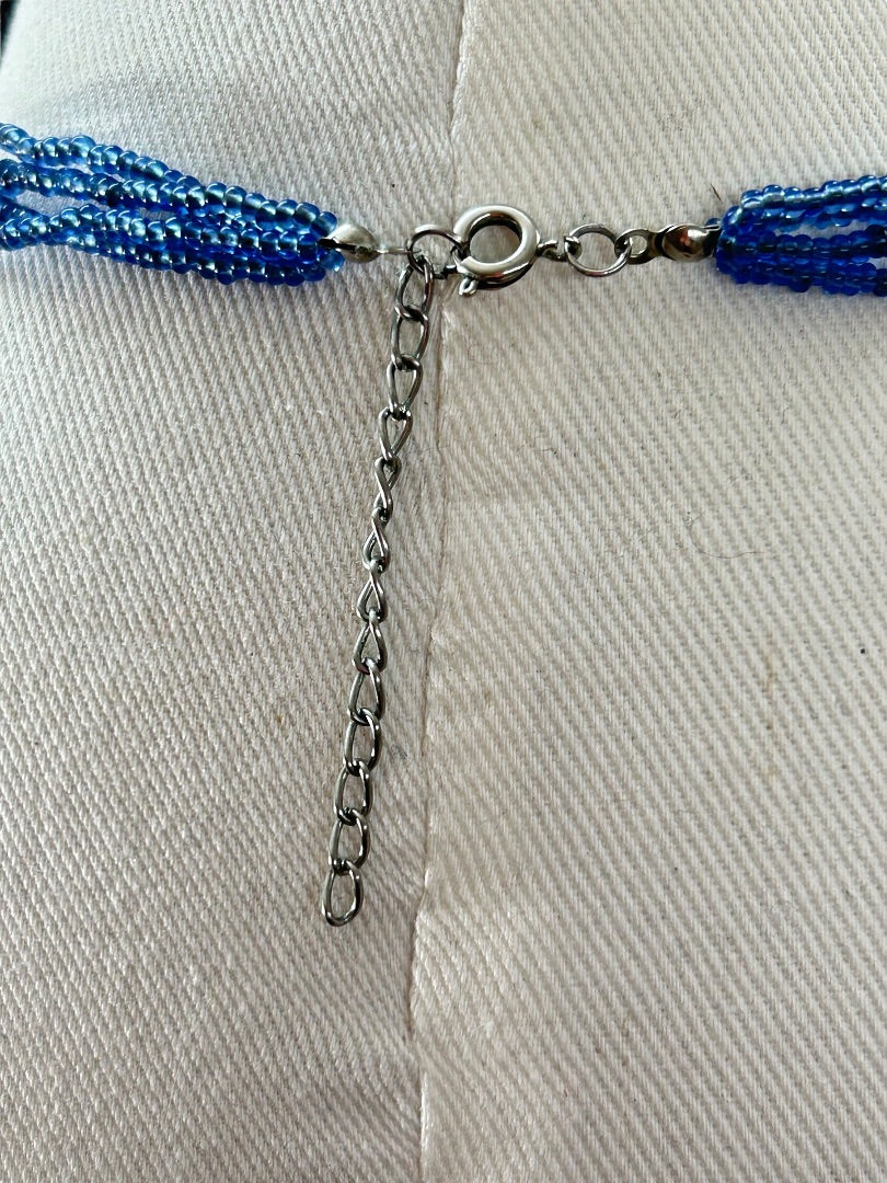 Multistrand Blue Necklace Glass Pendant 17-19 Inch Spring Clasp