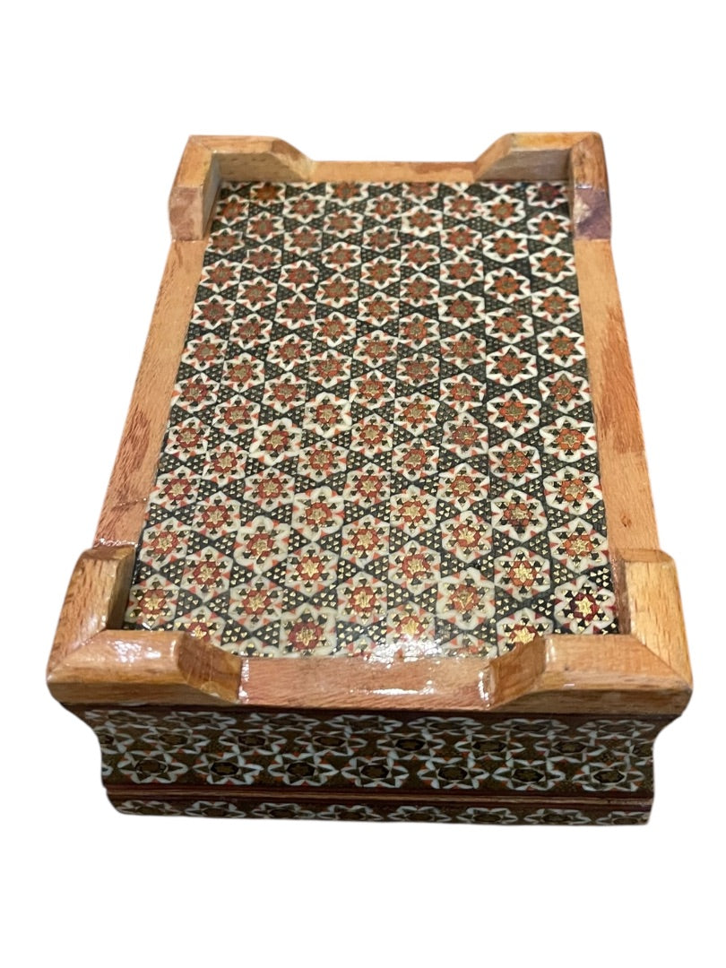 Vintage Khatam Persian Wooden Turkish Trinket Box Hinged Hand Painted