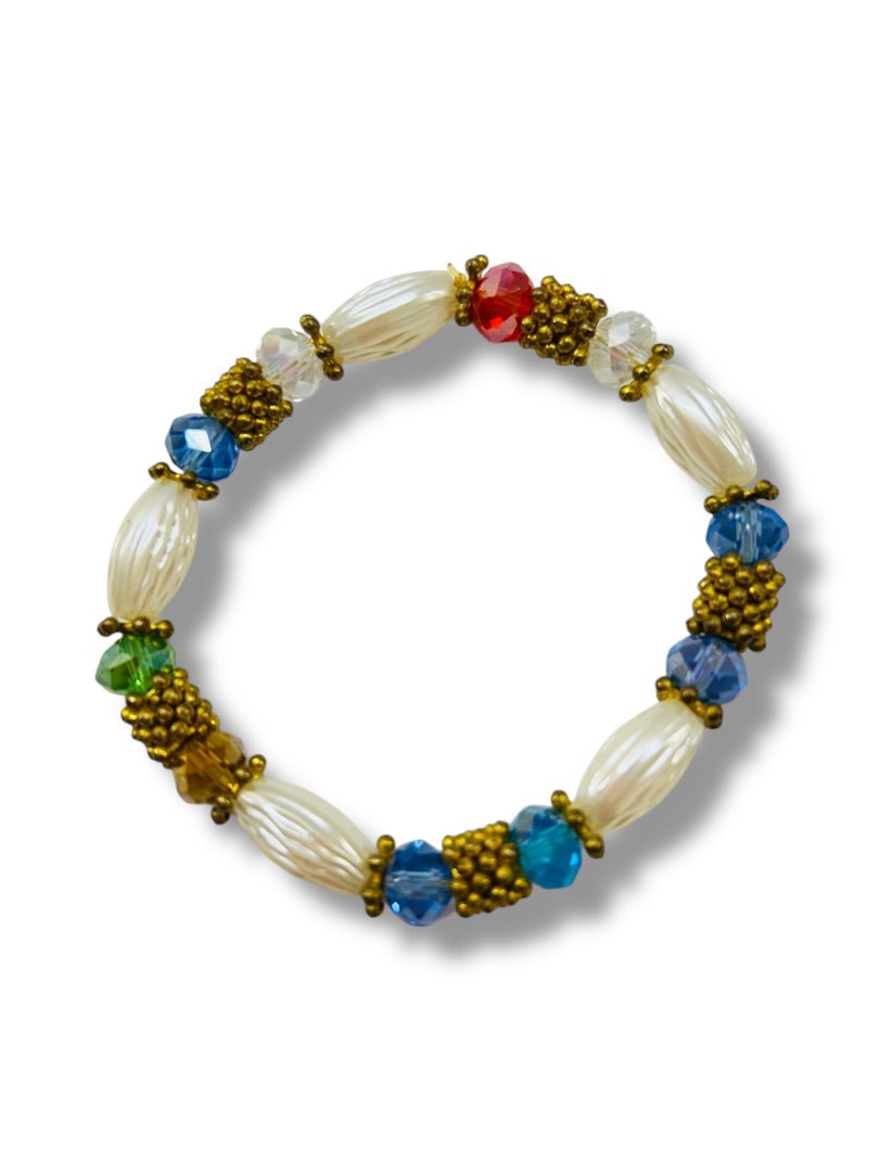Stretch Bracelet Multi-Color Goldtone Beads Stretchy Retro Look