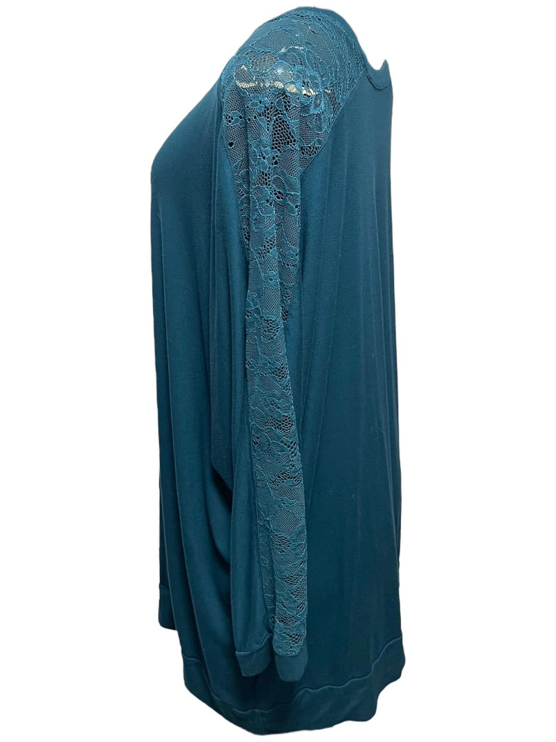 3X Torrid Super Soft Knits Womens Pullover Shirt Lace Sleeve Detail Teal