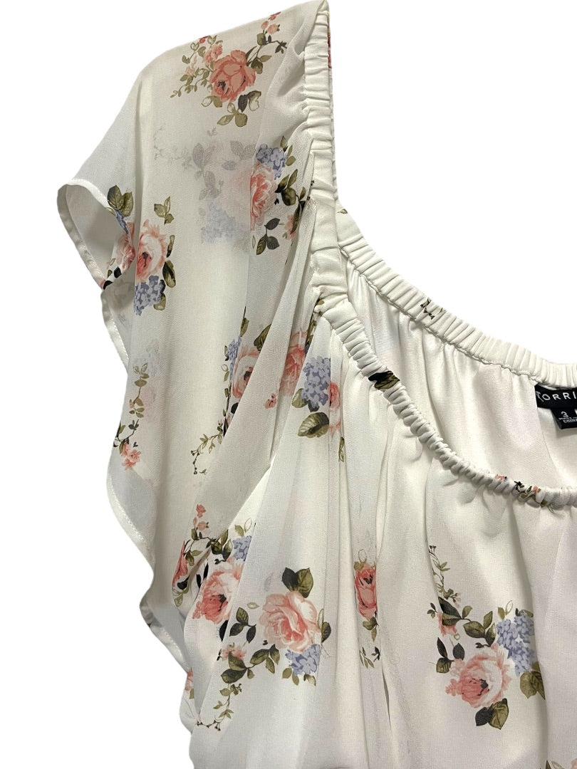 3X Torrid Lined Floral Flutter Sleeve Dress Blouson Style Off Shoulder