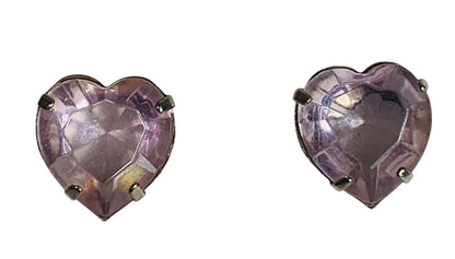 Pink Heart Silvertone Earrings Post Pierced Acrylic .6 Inch