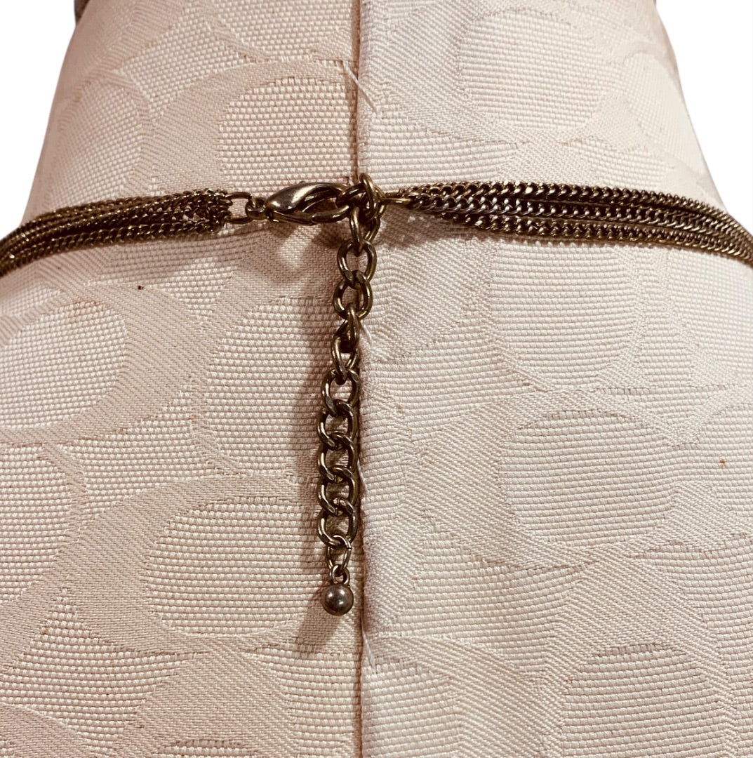 Goldtone Purple Beaded Tiered Necklace Long 32 Inch 5" Drop