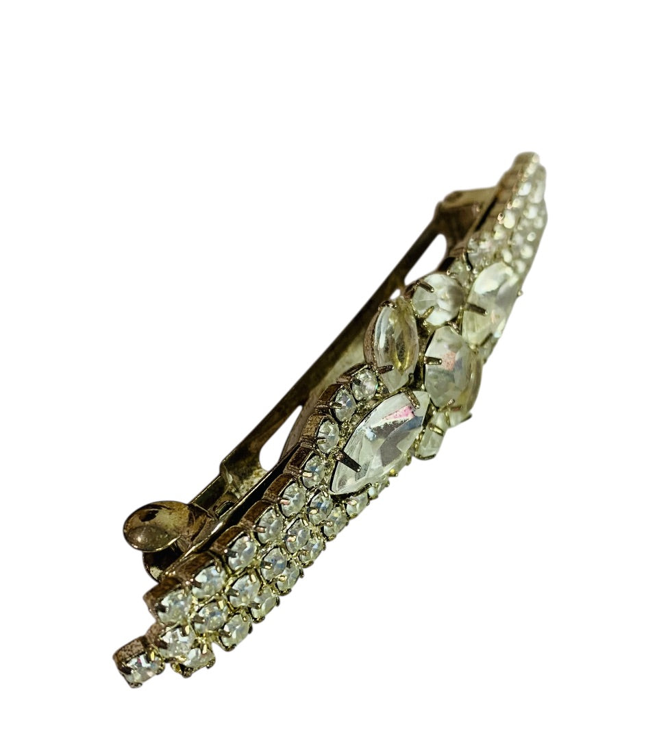 Ornate Rhinestone Barrette 3.5 Inch Vintage Hair Accessory Silvertone
