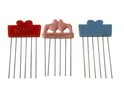 Set of 3 Vintage Hair Picks Combs Pink Poodle "Diane" Metal Teeth