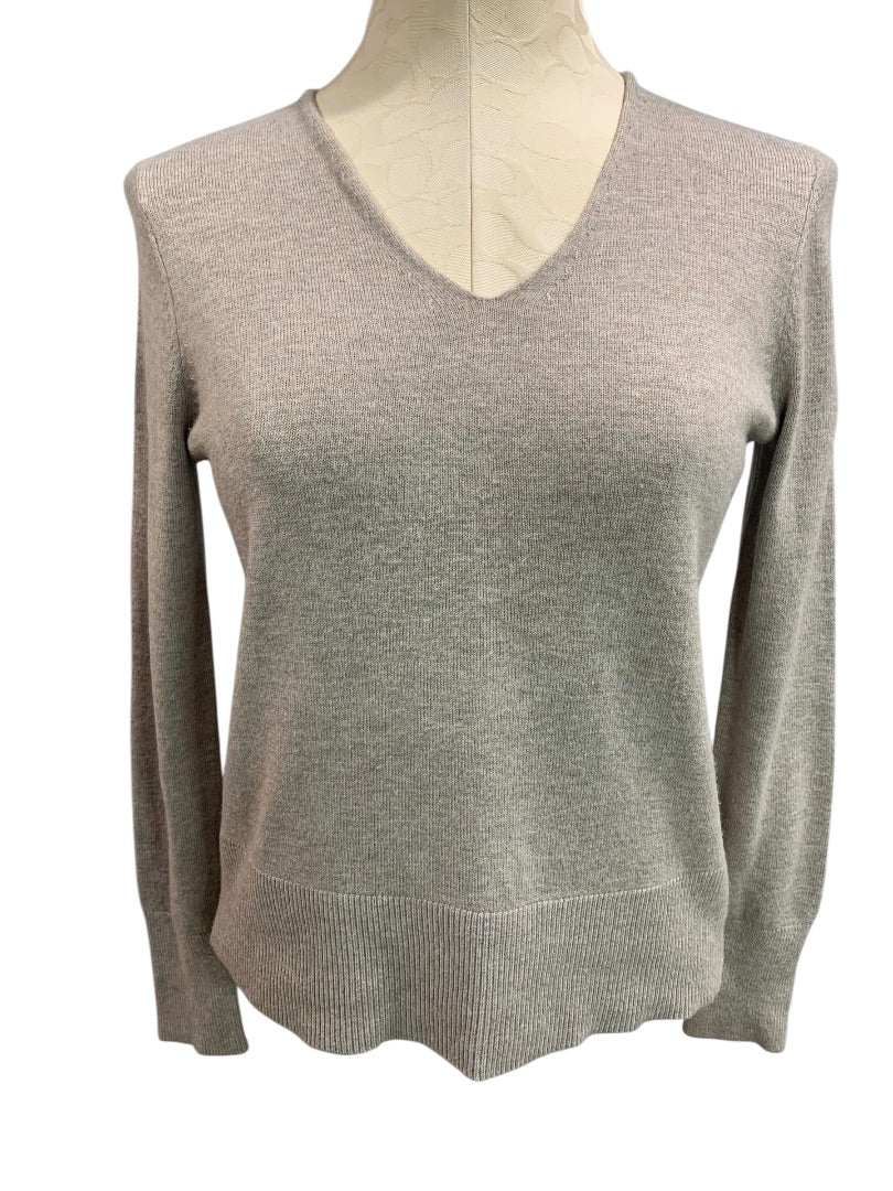 Small Petite Loft Womens Tan Lightweight Sweater V-Neck