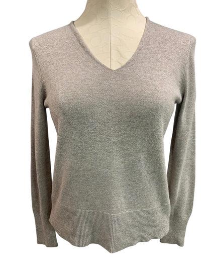 Small Petite Loft Womens Tan Lightweight Sweater V-Neck