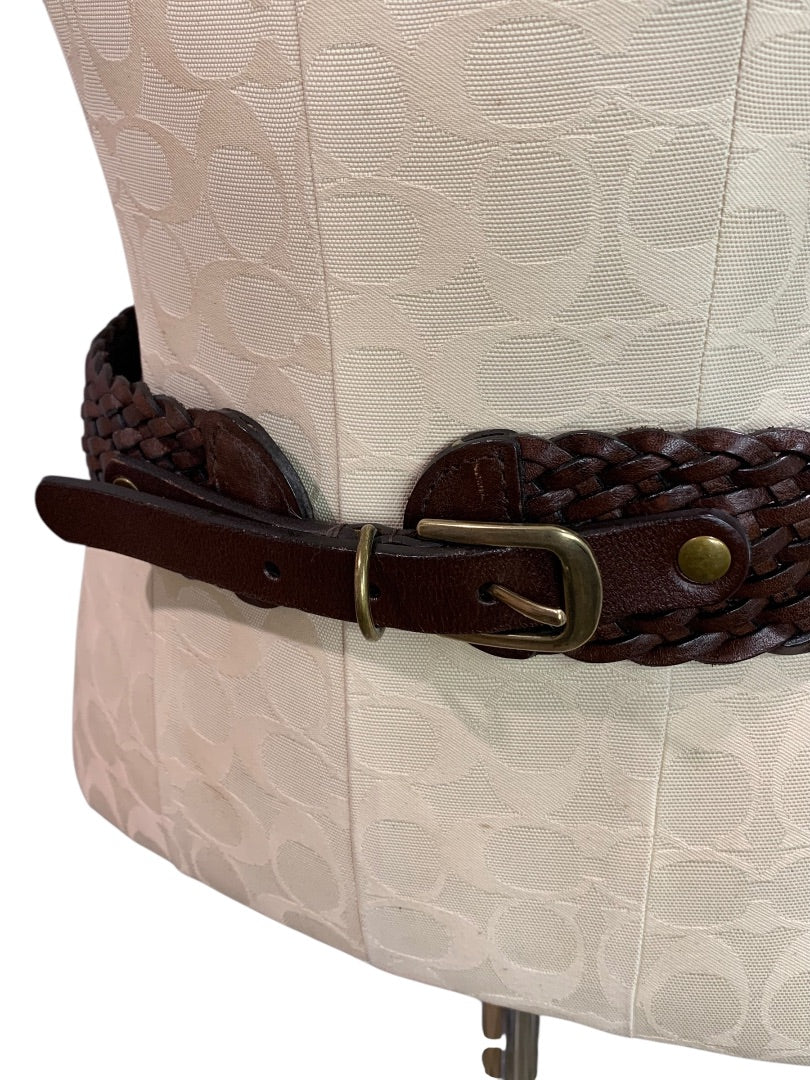 Small (29-30") Loft Womens Brown Woven Leather Belt 2 Inch Width