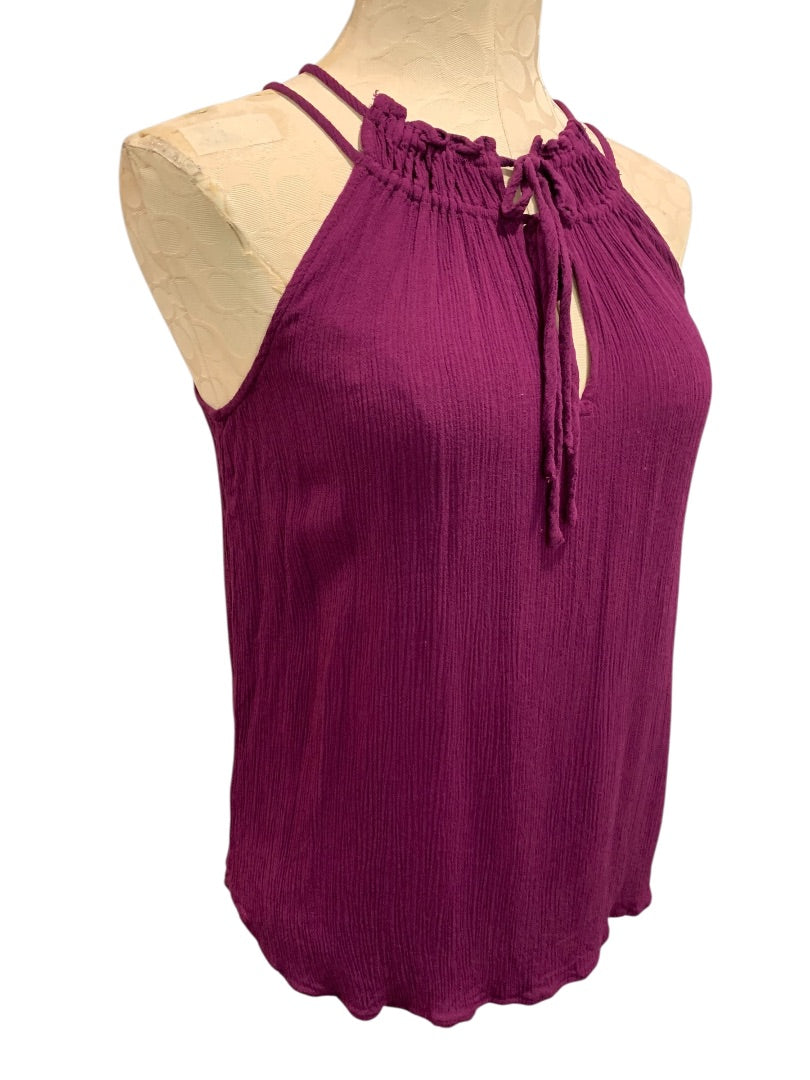 XS Loft Womens Purple Gauzy Rayon Shirt Tie Neck