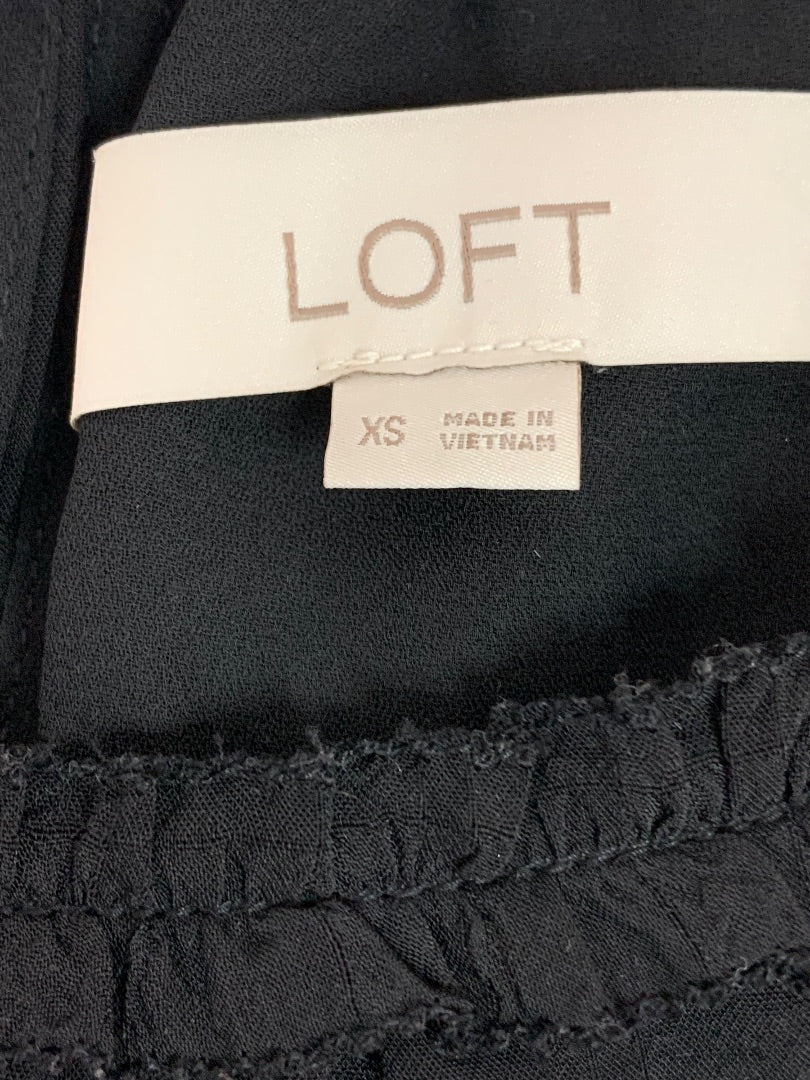 XS Loft Womens Black Short Sleeve Blouse Shirt Lined
