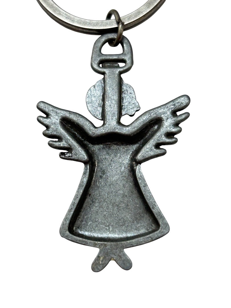 Pewter Angel Heart Keychain Key Ring Wings 3 Inch