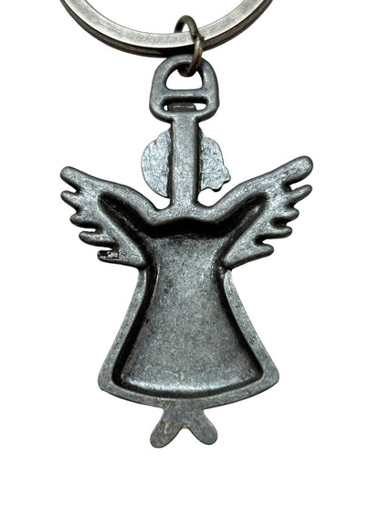 Pewter Angel Heart Keychain Key Ring Wings 3 Inch