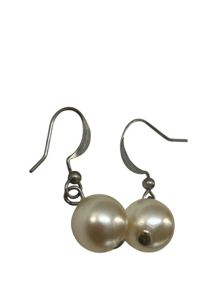 Faux Pearl 10mm Fish Hook Pierced Earrings 1 Inch Drop Dangle