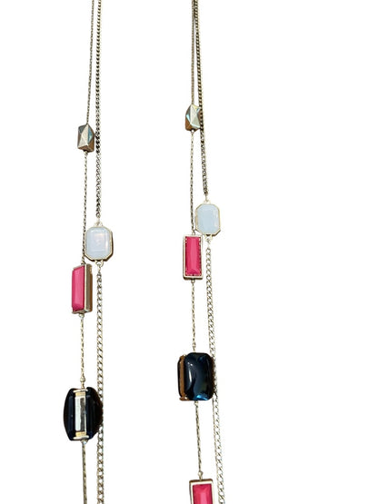 New York & Company 2 Strand Goldtone 37 Inch Beaded Necklace Black White Pink
