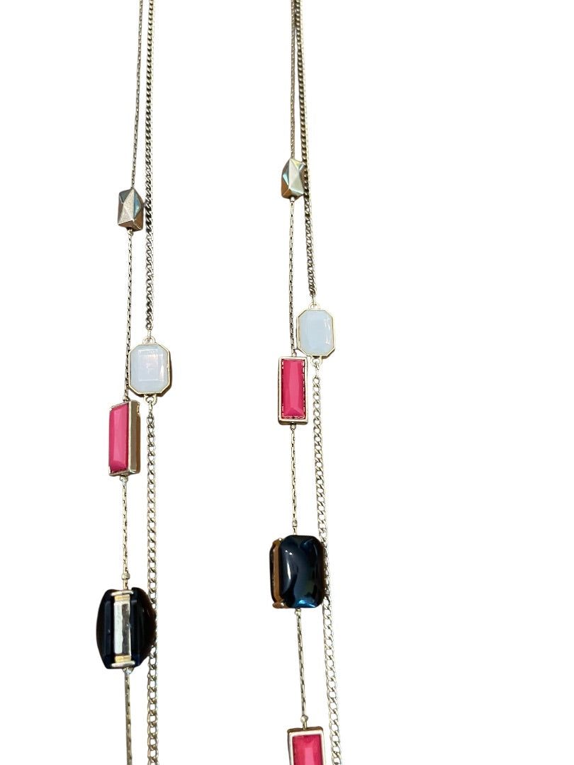 New York & Company 2 Strand Goldtone 37 Inch Beaded Necklace Black White Pink