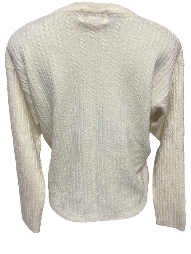 Large Rena Rowan Saville Wool Blend Womens Vintage Sweater Cream Cable Knit