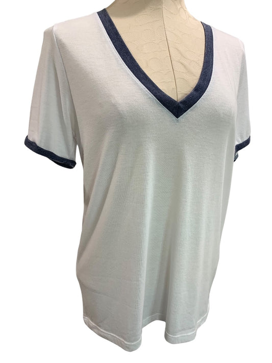 Small Treasure & Bond Womens Oversize V-Neck Tshirt White Blue