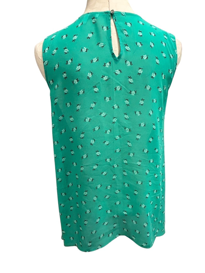 Small Chaus New York Womens Sheer Tiered Sleeveless Blouse Shirt Green Floral