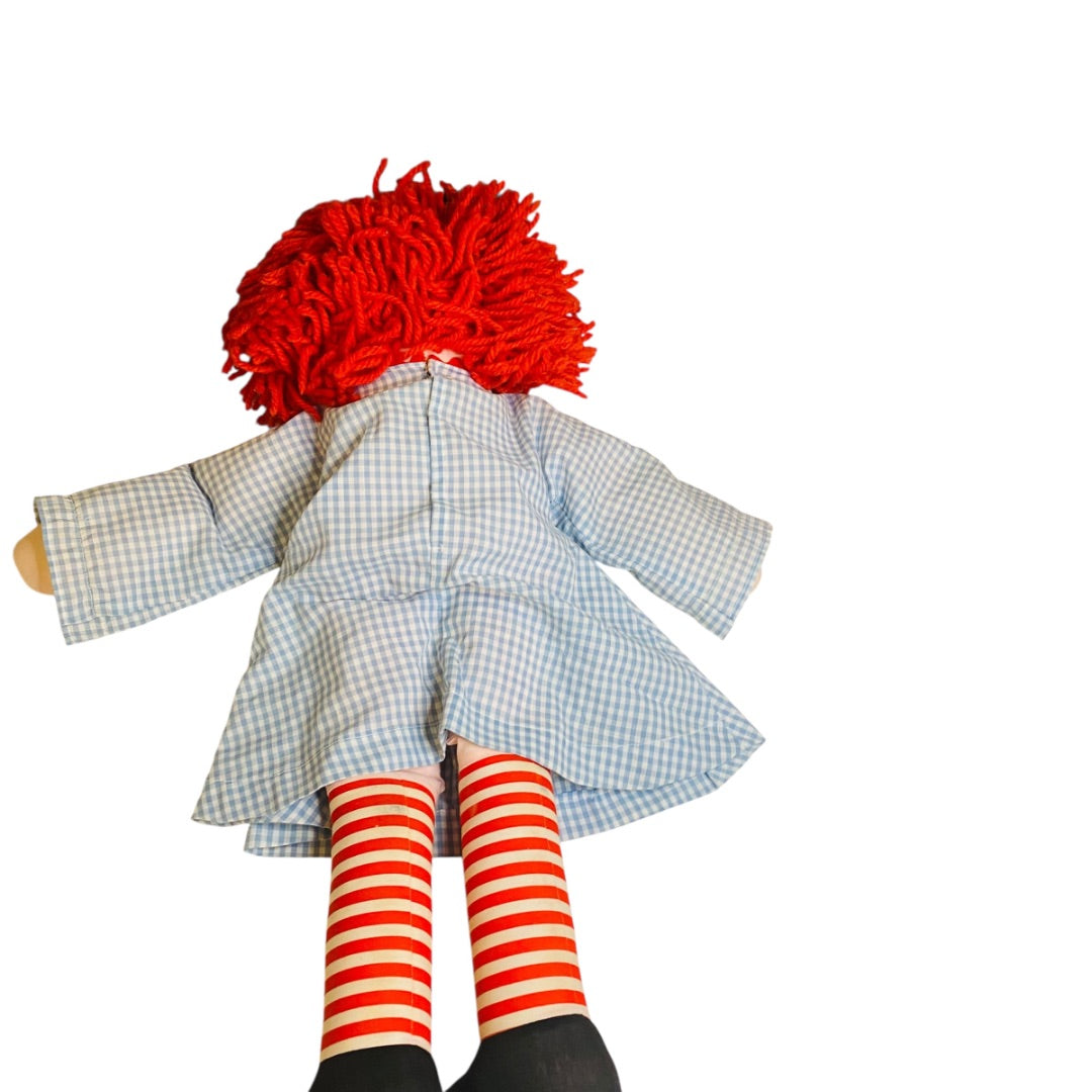 Vintage Raggedy Ann Rag Doll Blue Gingham Dress 25 Inch