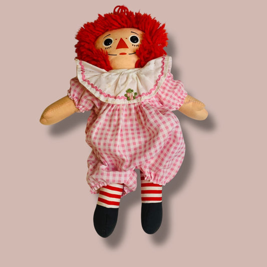 1996 Hasbro Raggedy Ann Rag Doll Pink Gingham Romper 12 Inch
