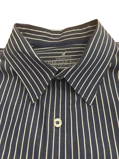 Large American Eagle Outfitters Striped Button Up Mens Shirt Blue