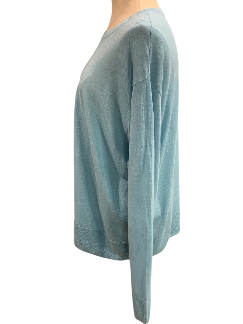 XL Nordstrom Signature Womens Blue Sweater Linen Blend Pullover