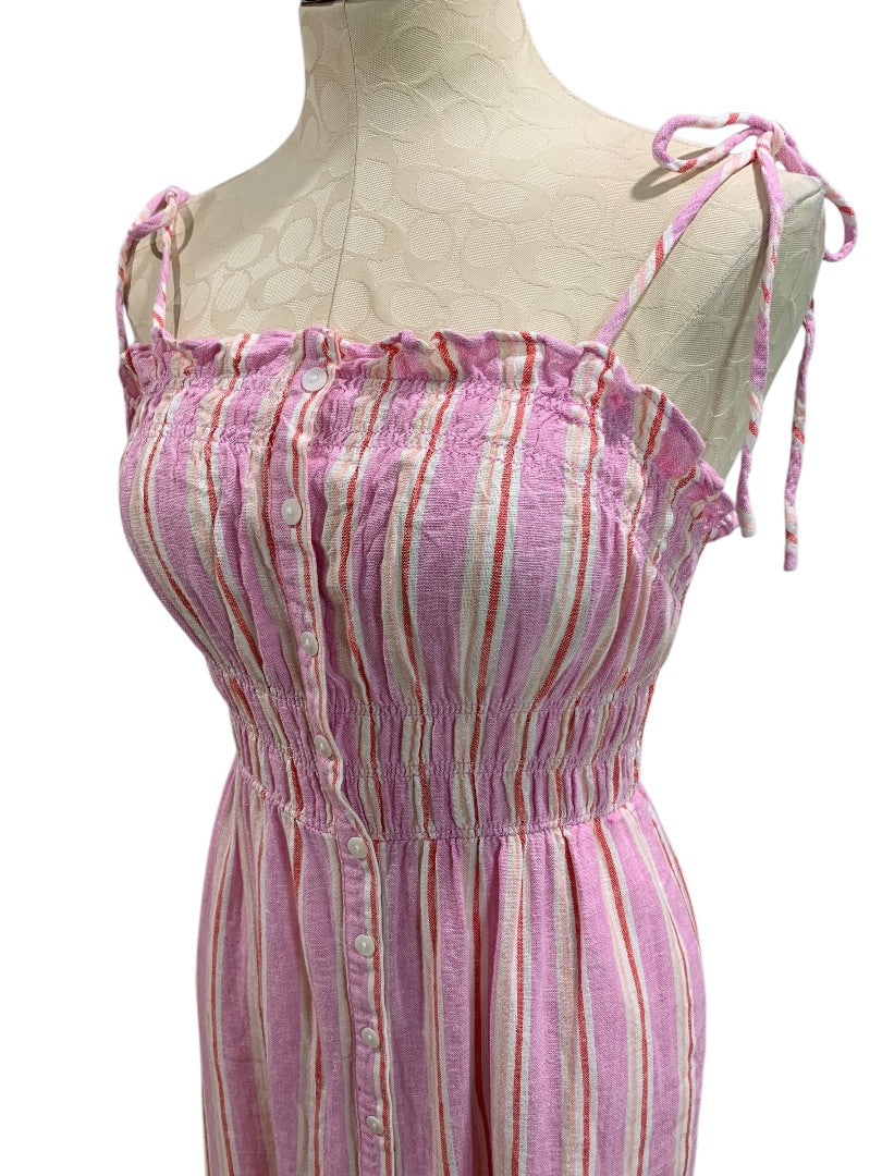 XS Universal Thread Linen Blend Sundress Striped Pockets Tie Straps Midi