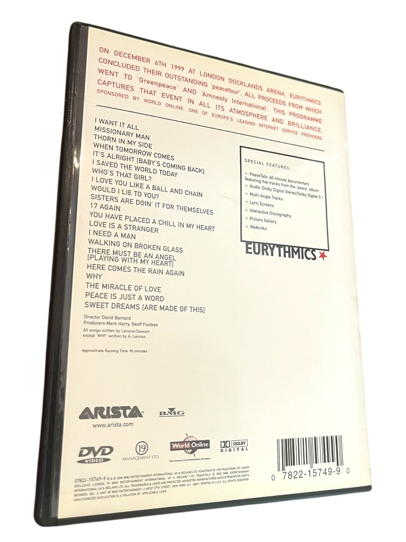 Eurythmics Peacetour 2000 Live Concert DVD New Wave Pop Music Annie Lennox 80s