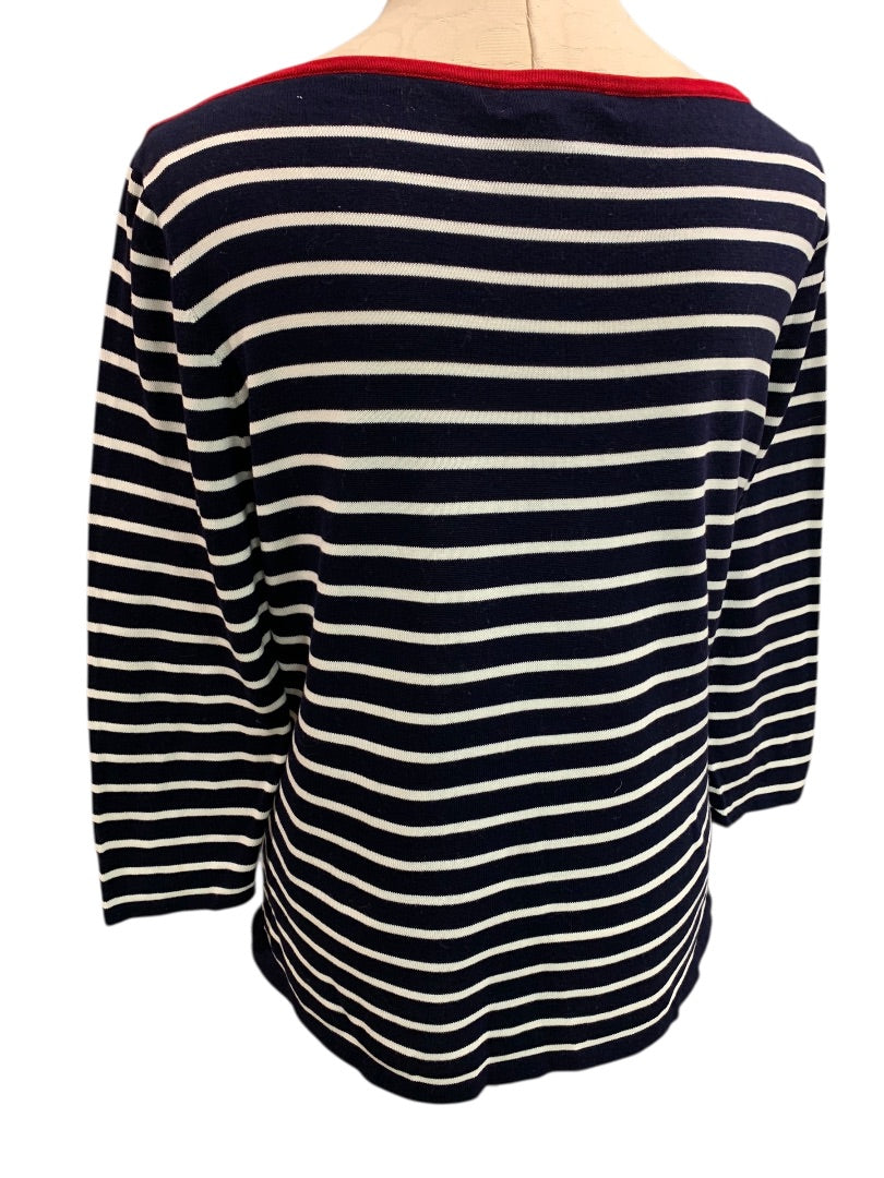 XL Lauren Ralph Lauren Womens Striped Navy Blue Boatneck Sweater