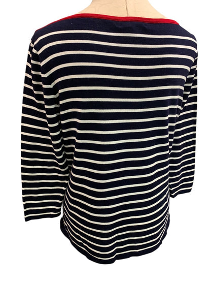 XL Lauren Ralph Lauren Womens Striped Navy Blue Boatneck Sweater