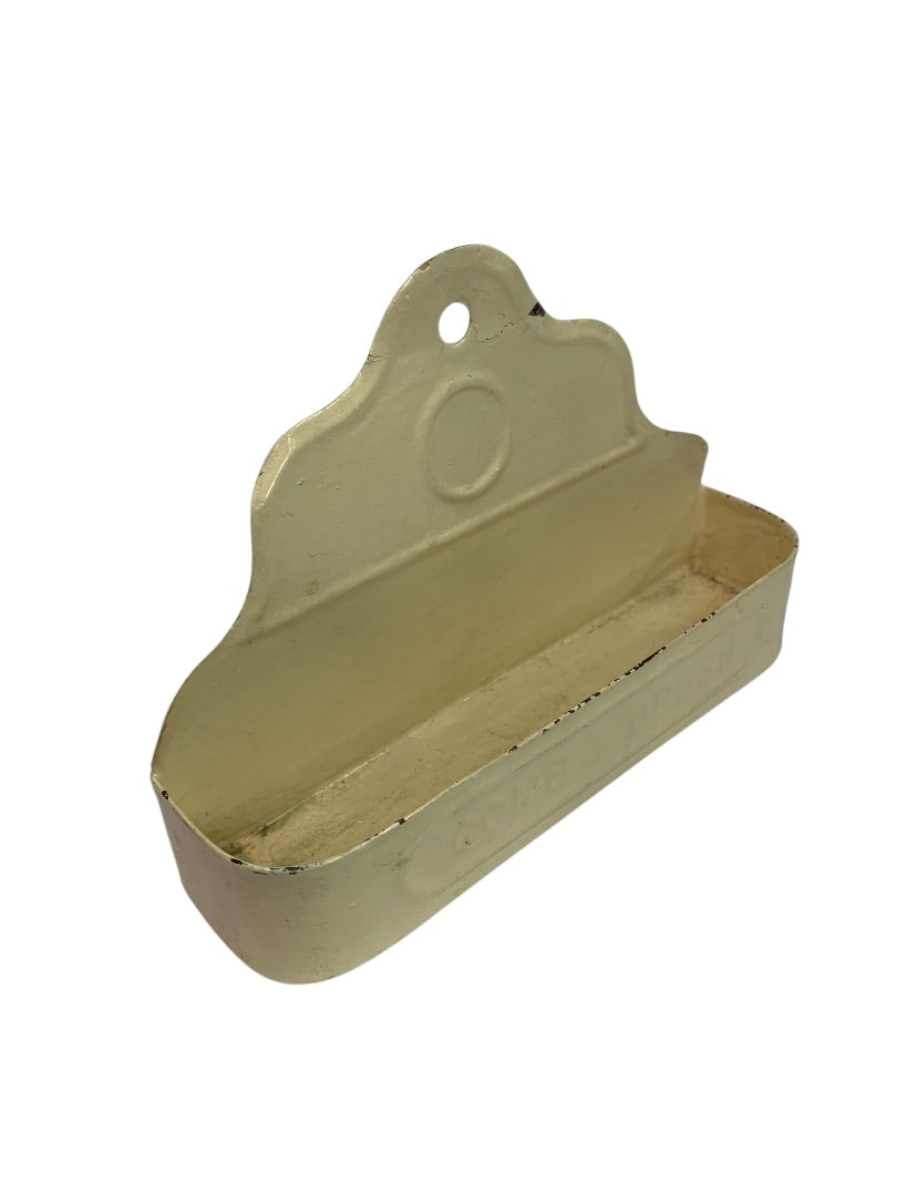 Retro Tin Wall Hanging Comb and Brush Shelf Holder Ivory Distressed